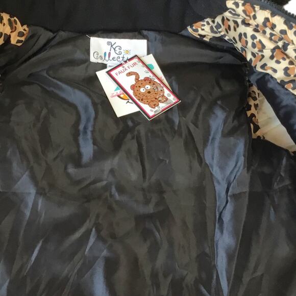 KC Collections Leopard Print Puffer Vest Faux Fur Zip Off Hood Size M (10) NWT - Picture 9 of 10